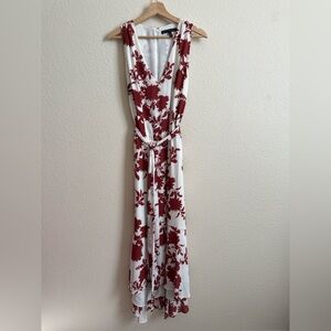 White House Black Market Floral Hi Low Midi Dress Size L Belted